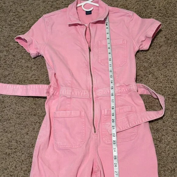 GAP Kids Pink Denim Belted Jumpsuit Romper Size 14 Girl - Picture 6 of 9